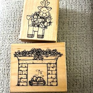 Vintage DOTS wood mounted rubber stamps Christmas Themed